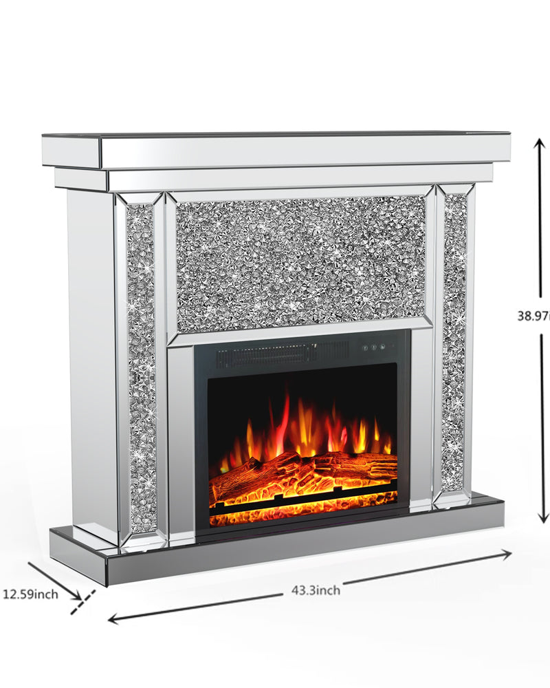 Electric Fireplace with Glass Mantel Surround, Crushed Diamonds inlay