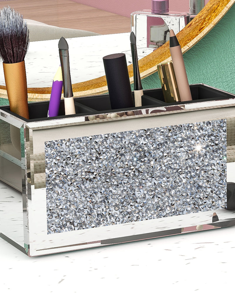 Crushed Diamond Three Compartments Deluxe Cosmetic Makeup Beauty Organizer