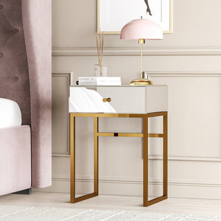 Mirrored Side Table Gold Legs Rectangle Accent End Table with Drawer