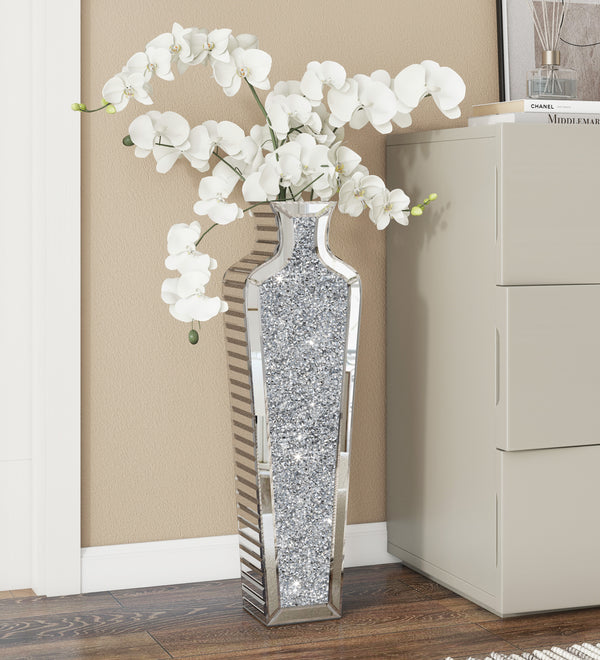 Crushed Diamond Floor Vase, Large Silver Mirror Tall Vases for Floor