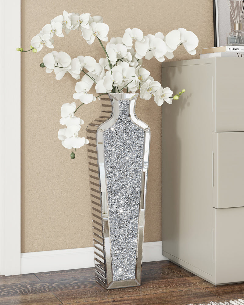 Crushed Diamond Floor Vase, Large Silver Mirror Tall Vases for Floor
