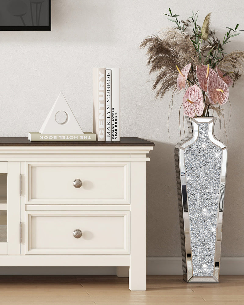 Crushed Diamond Floor Vase, Large Silver Mirror Tall Vases for Floor