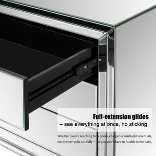 Glam Mirror Nightstand Bedside Table with 3 Drawer Chest