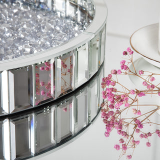 Luxury Round Glass Mirror Tray fills with Crushed Diamond