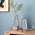 Crushed Diamond Mirrored Vases Set of 2, Silver Glass Flower Vases