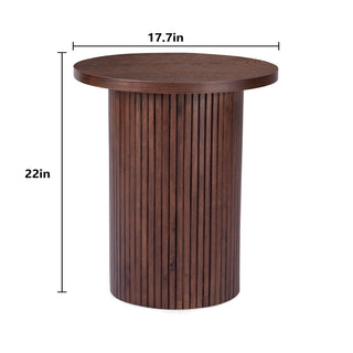 Black Round Wood End Table Fluted Pedestal Side Table