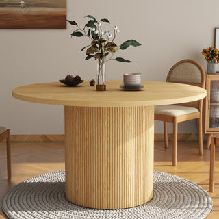 Round Fluted Pedestal Dining Table  Natural Wood