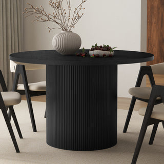 Modern Round Fluted Pedestal Black Dining Table