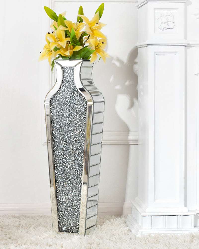 Crushed Diamond Floor Vase, Large Silver Mirror Tall Vases for Floor