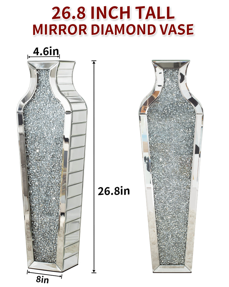 Crushed Diamond Floor Vase, Large Silver Mirror Tall Vases for Floor