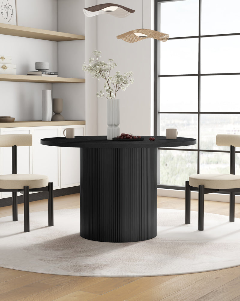 Black Round Fluted Pedestal Dining Table