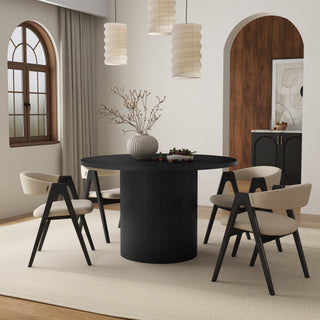Black Round Fluted Pedestal Dining Table