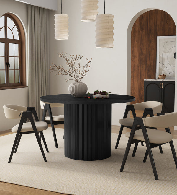 Black Round Fluted Pedestal Dining Table