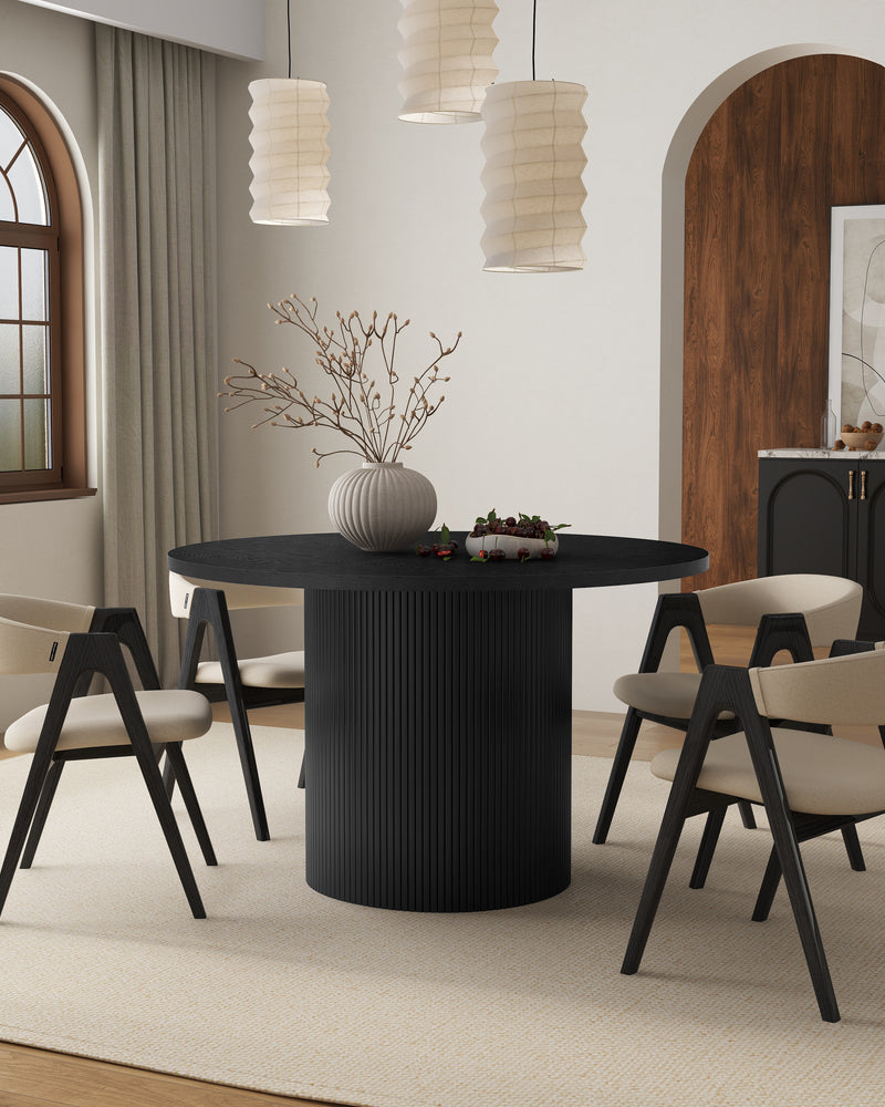 Black Round Fluted Pedestal Dining Table