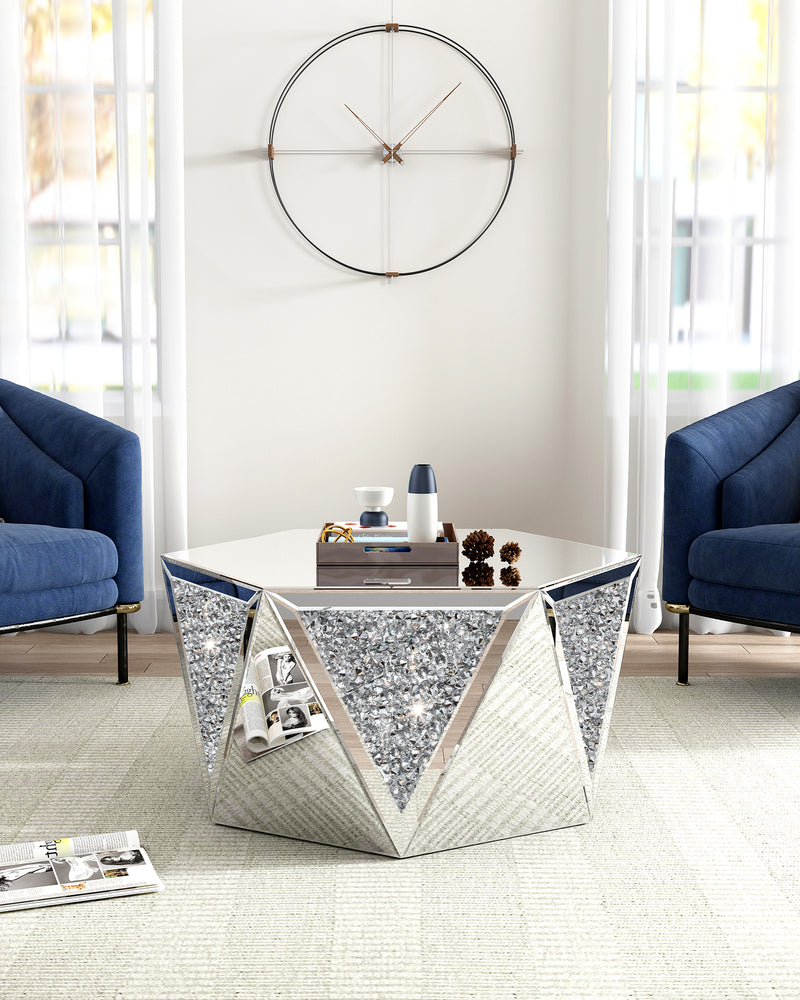 Luxury Mirrored Crystal Coffee Table with Geometric Glass Design