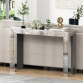 Silver Mirrored Console Table with Geometric Lines Design, Minimalist Glass Entryway Table