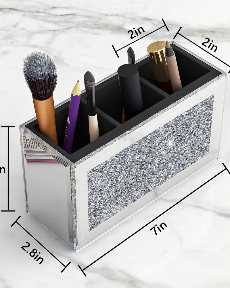 Crushed Diamond Three Compartments Deluxe Cosmetic Makeup Beauty Organizer